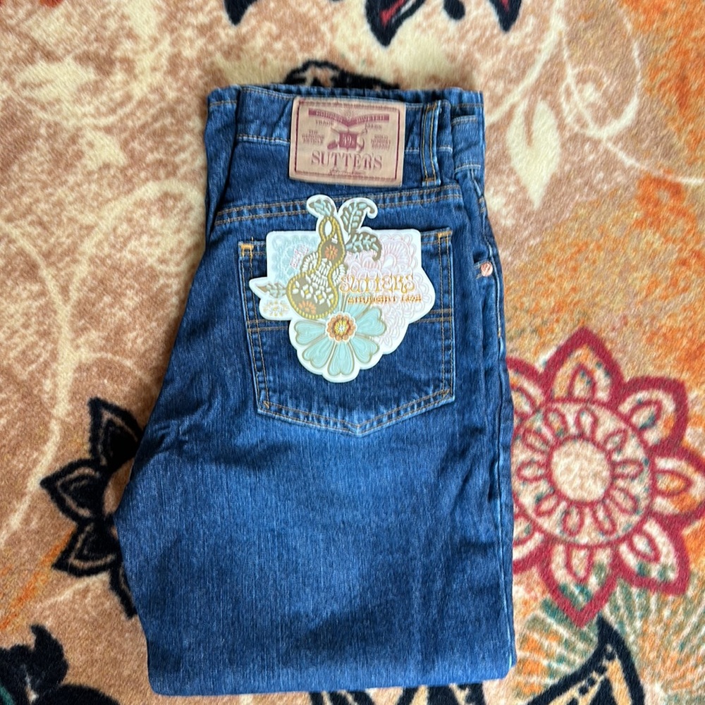 Sutters Copper Riveted Jeans Juniors size 7 cotton denim cropped dark wash